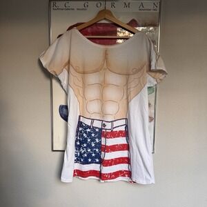 VINTAGE Fun2Wear Shirt One Size White  LA Imprints USA Flag Swim Coverup Muscles
